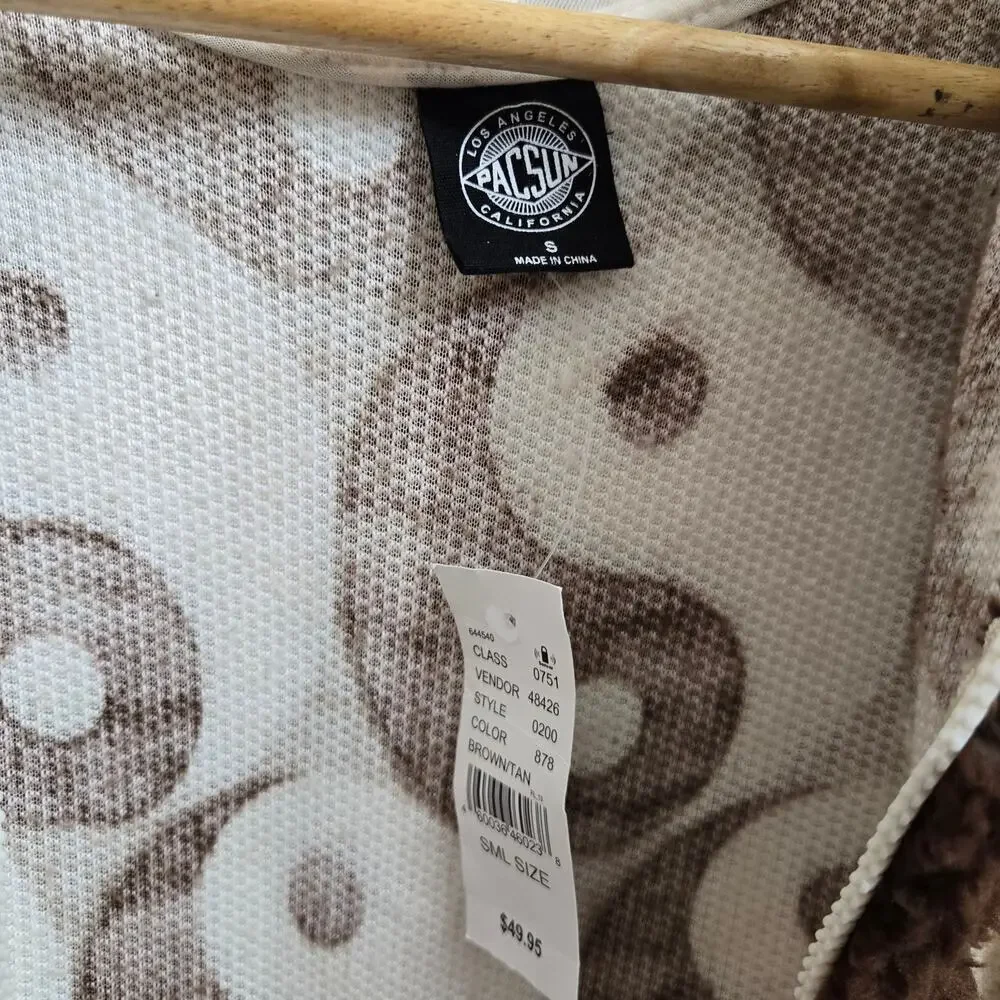 NWT PacSun Yin-Yang Sherpa Hoodie Jacket S Cozy Fleece Brown White Boho Hippie - Picture 6 of 10